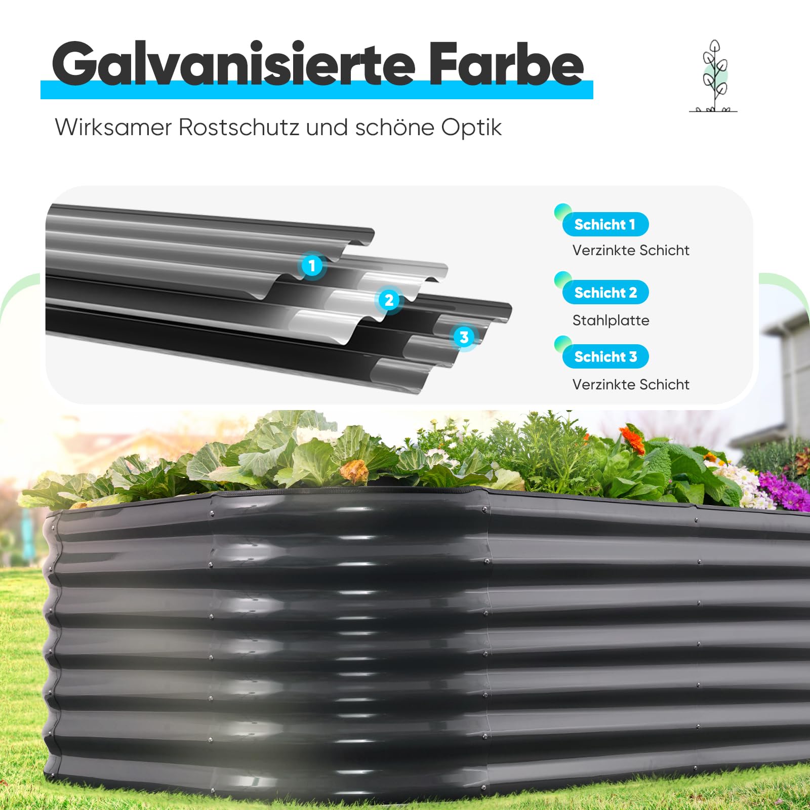 Quictent Hochbeet 180 x 90 62cm oval, verzinkt