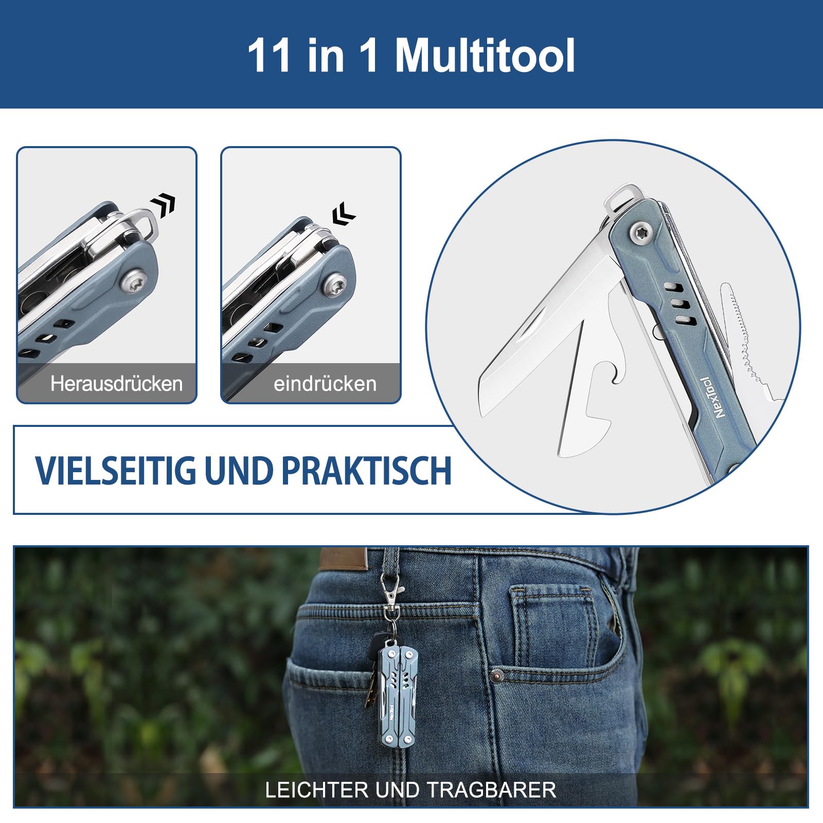 NexTool Multitool Mini Sailor S11, kompaktowe narzędzie wielofunkcyjne 11 w 1 ze szczypcami o cienkich końcówkach, nożyczkami, ekstraktorem kart SIM i śrubokrętem do EDC, wędkarstwa, biwakowania