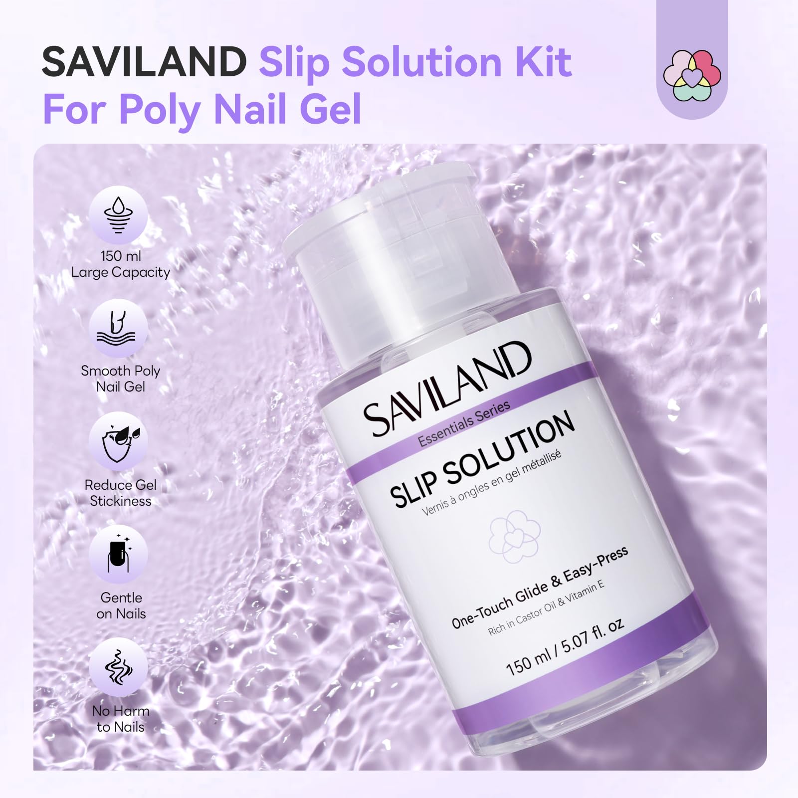 SAVILAND 150 ml Poly Gel Slip Solution: Gleitlösung mit Nur Einem Klick Einfach Anzuwendendes Poly Nagelgel Set Antihaft-Flüssigkeit mit Doppelseitigem Nagelpinsel für Nagelverlängerungen für Anfänger
