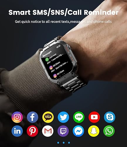 Miniatura 3 de Reloj inteligente militar para hombre (respuestahacer llamadas), pantalla táctil HD de 1.96 pulgadas, reloj inteligente táctico impermeable 5ATM con