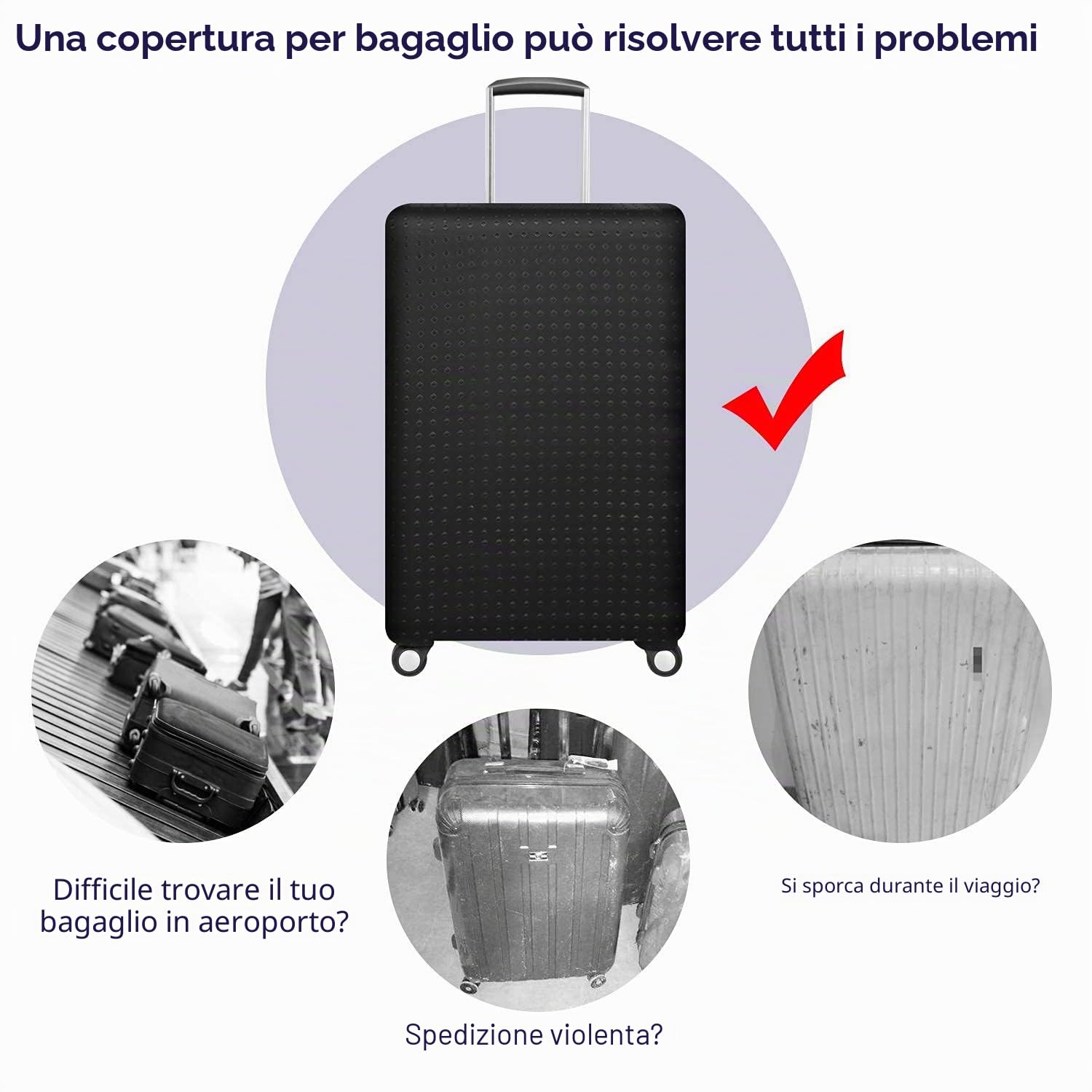 Copri Valigia, Elastico Cover Proteggi Valigia Anti-Polvere Trolley Stampato Protettiva Bagagli Cover - Copertura per Valigia-19-32 Pollici - Nero