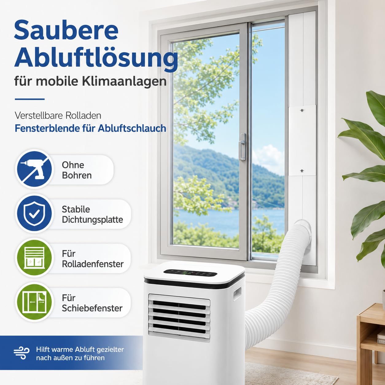 Abluftschlauch Fensterdurchführung für mobile Klimaanlage, Rolladen Fensterblende mit verstellbarer Dichtungsplatte, Fensterabdichtung Klimaanlage (4PCS)
