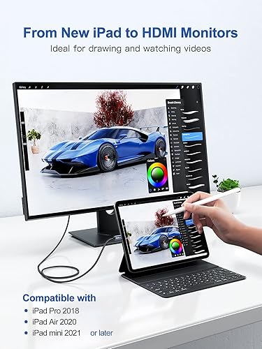 Miniatura 6 de dockteck Cable USB C a HDMI 4K 60Hz para iPhone 15, cable trenzado Thunderbolt 34 a HDMI de 6 pies, cable trenzado HDMI de alta velocidad HDR USB C