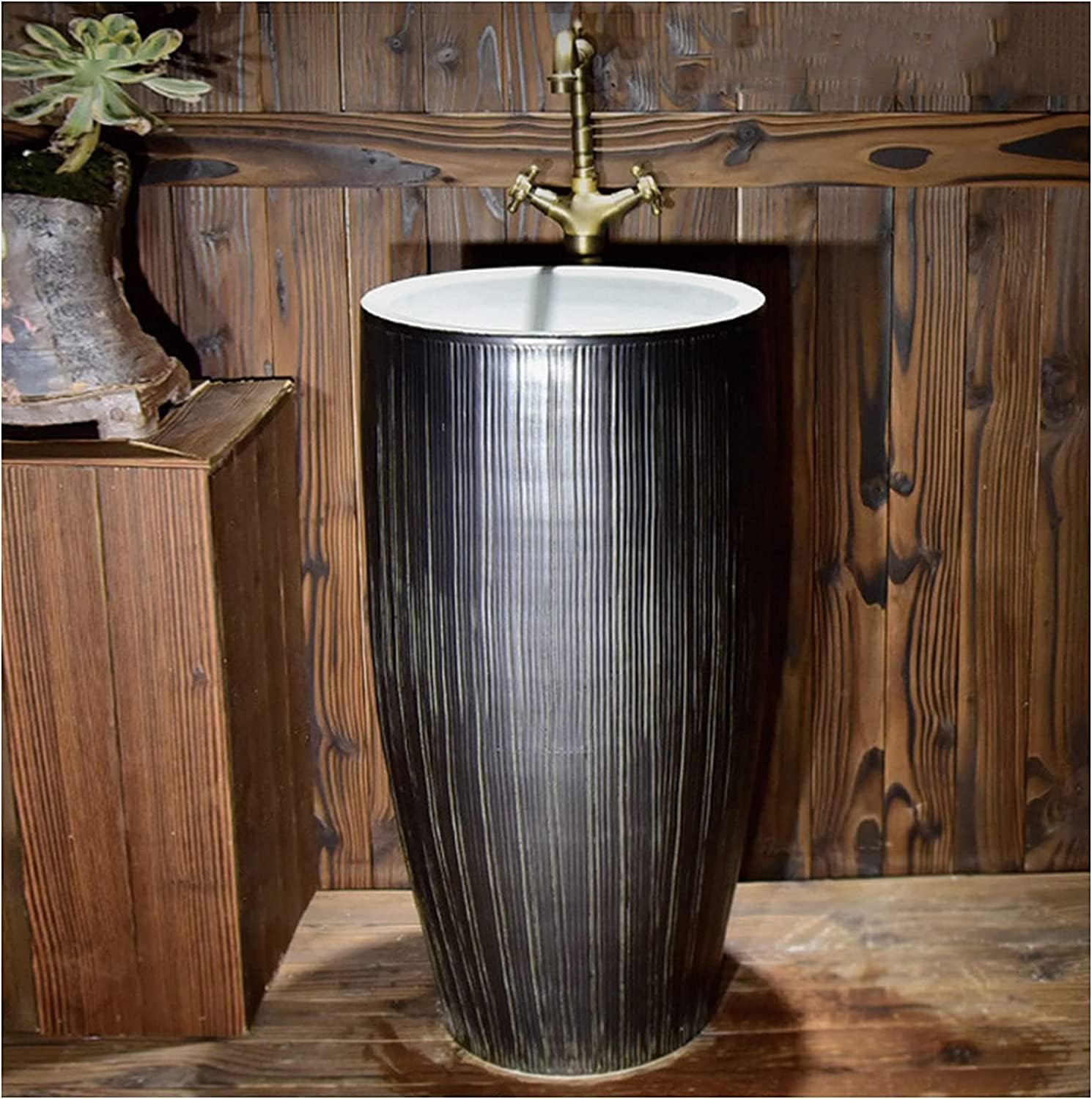 Complete Pedestal Art Bathroom Basin Sink Freestanding Pedestal Bathroom Cylindrical Sink with Pedestal Hard and Use (Color : F) (E) (D)
