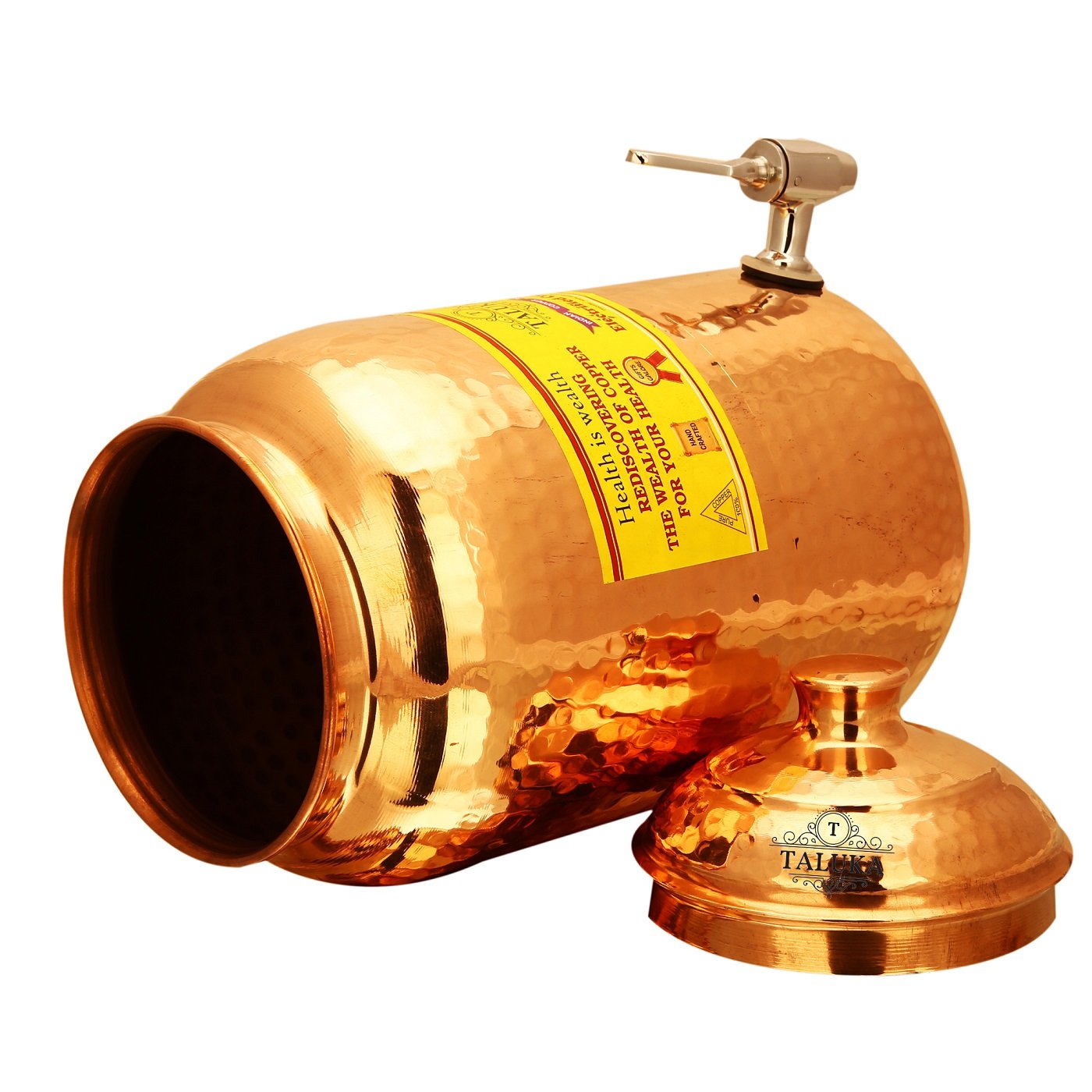taluka 23,9 x 10,2 cm handgefertigt 100% reines Kupfer Volumen 67,6 oz Wasser Topf Speicher Wasser mit Wasserhahn Küche Home Garten Yoga Ayurveda für Gesundheit Vorteile