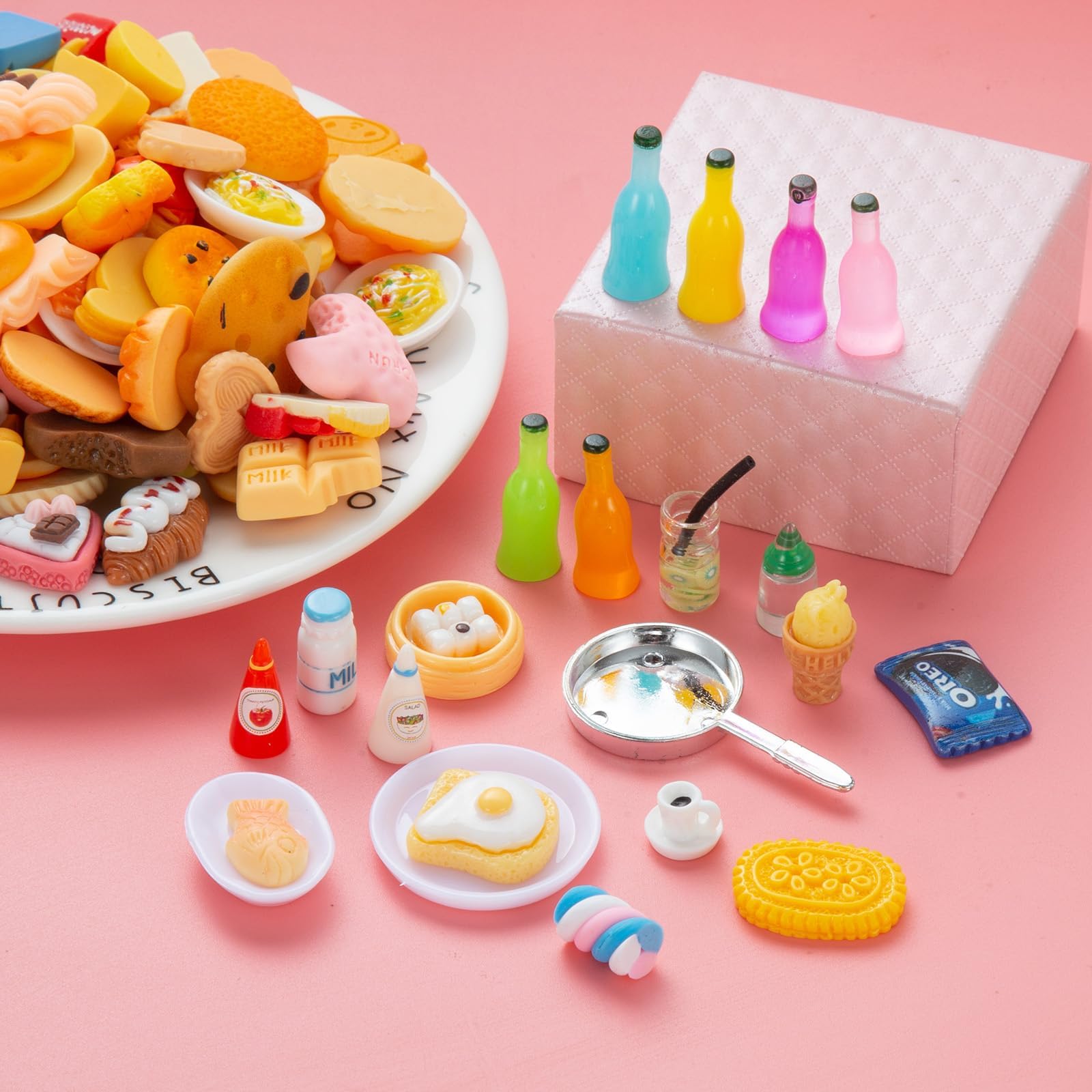 150 piezas de juguetes en miniatura para botellas de alimentos mezclados para casa de muñecas, accesorios de cocina, mini juego, resina falsa, juego de simulación, vajilla de fiesta 1/12 casa de 2