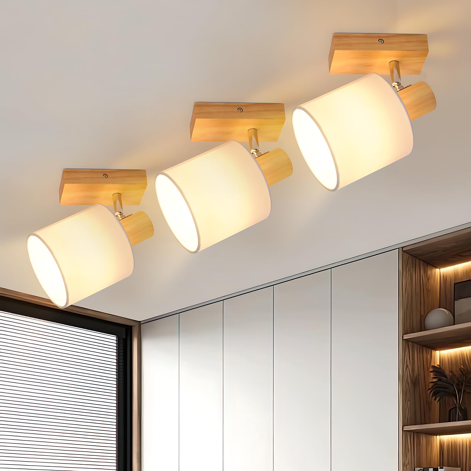 Deckenlampe 1 Flammig Holz Flurlampe Deckenleuchte | Deckenstrahler E14 MAX 40W Deckenspots Strahler Vintage Schwenkbar 350° Flur Schlafzimmer Ohne Leuchtmittel, 3 Stück