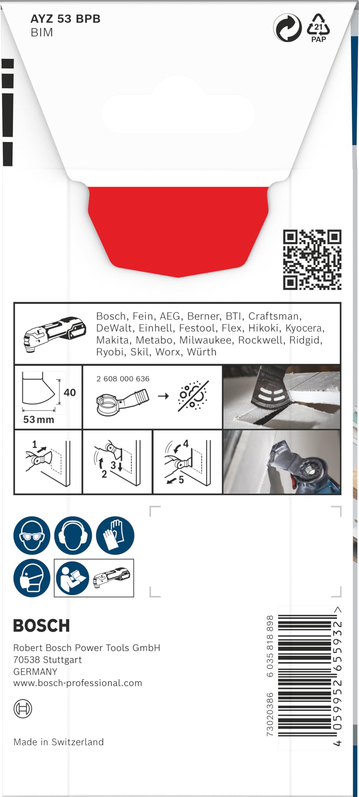 Bosch 1x PRO AYZ 53 BPB Dual-Tec Bıçak (Alçıpan Panel, Çivili Ahşap, Genişlik 53 mm, Professional Aksesuar Çok Fonksiyonlu Makine)