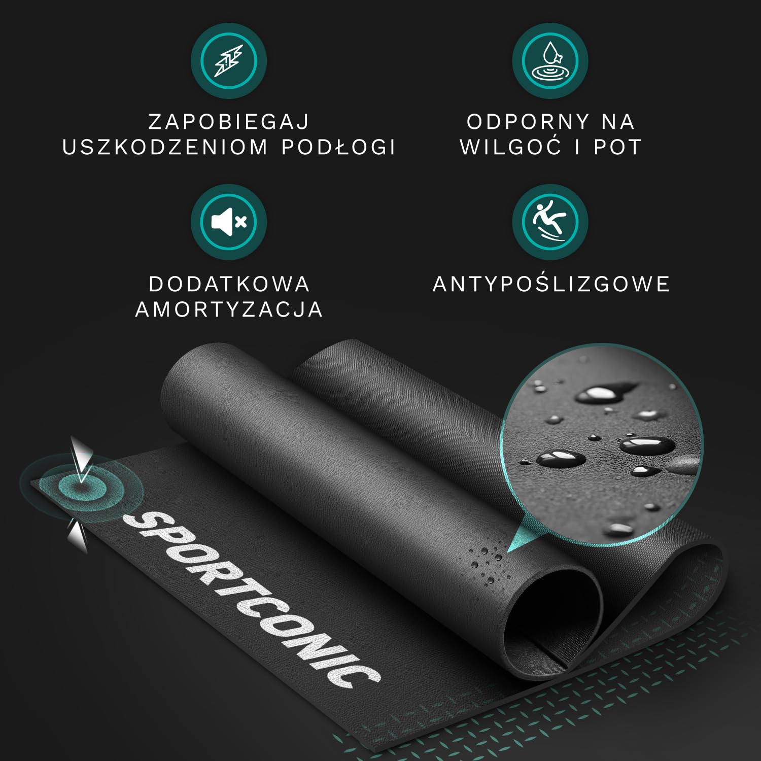 Sportconic Mata Ochronna do Bieżni i Sprzętu Fitness, Roweru Treningowego, Orbitreka i Jogi - 140 x 60 cm