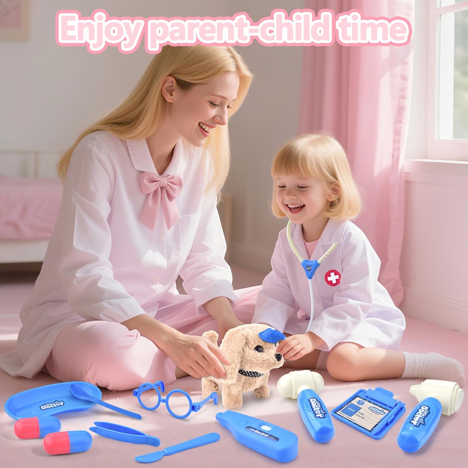 Doctor Kit for Toddlers 3-5 Doctors Play Set Toddler Girl Dog Puppy Vet Kit Kids Veterinarian Playset Toys 3 4 5 Year Old Birthday Gift