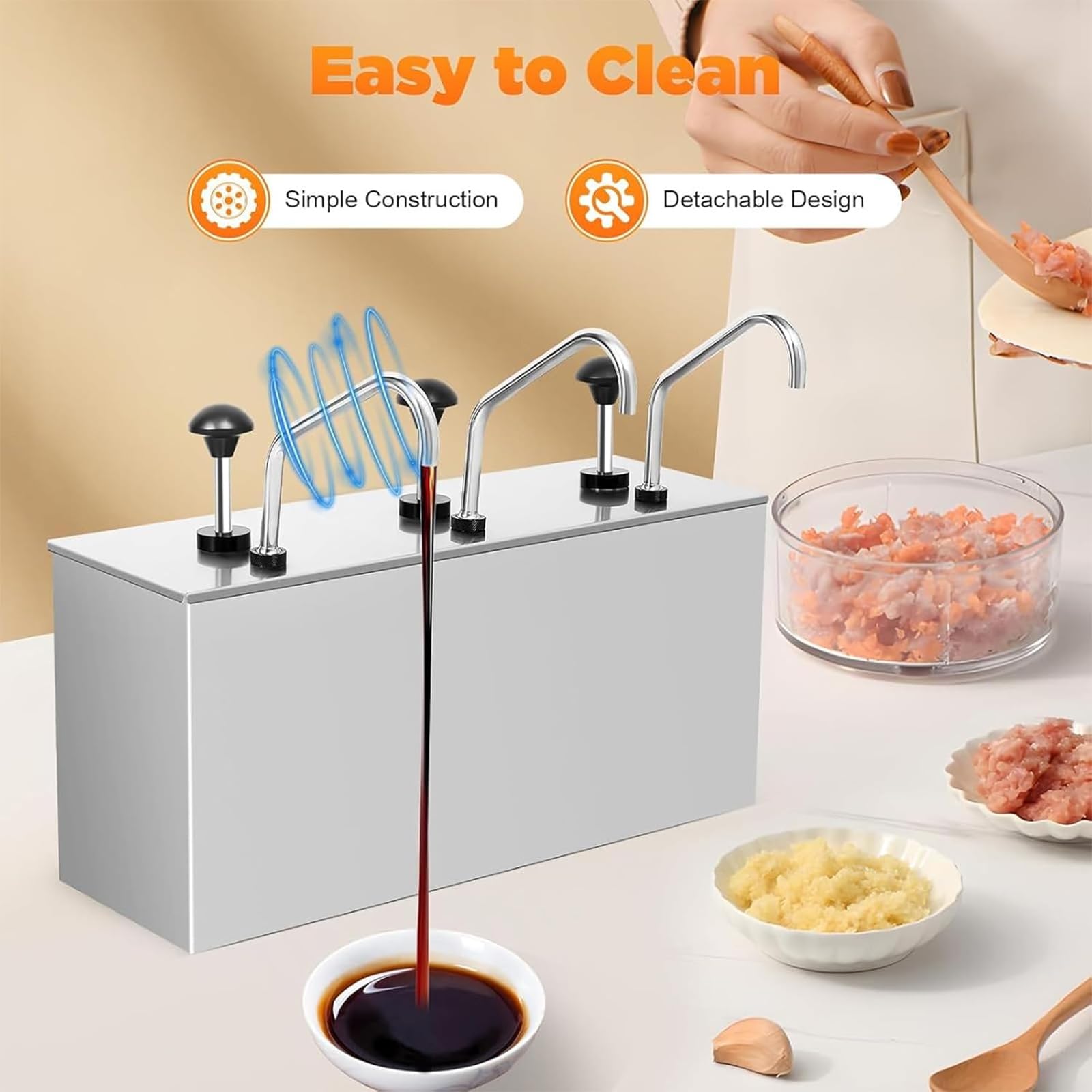 Bomba dispensadora de salsa, bomba de salsa de acero inoxidable con tanques extraíbles, capacidad de 3.6 a 10.8 L, tubo de grado alimenticio para aderezo de ensalada de jarabe