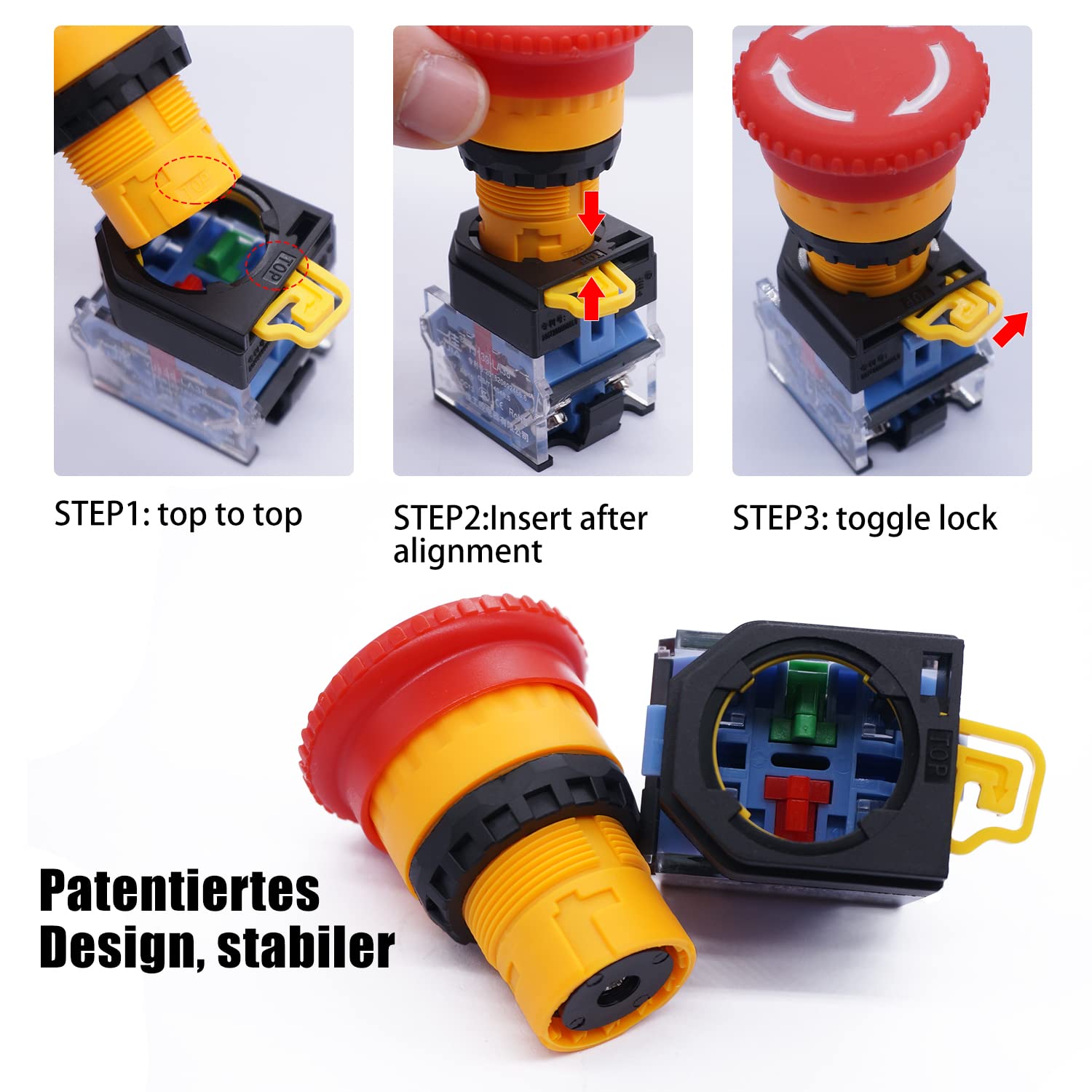 Taiss/Red Green Momentary Switch, Red Mushroom Emergency Stop Latching