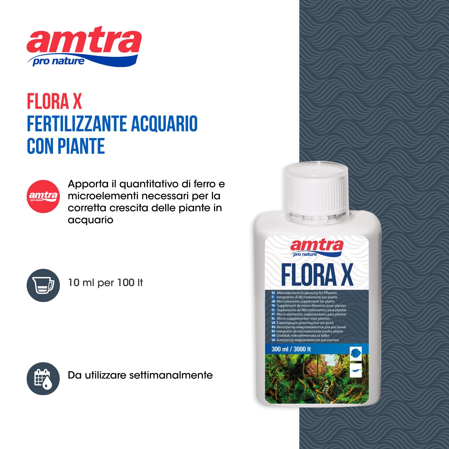 Amtra Flora X - Integratore di Ferro e microelementi per acquari, Fertilizzante per piante d'acquario, per acqua dolce, 300 ml