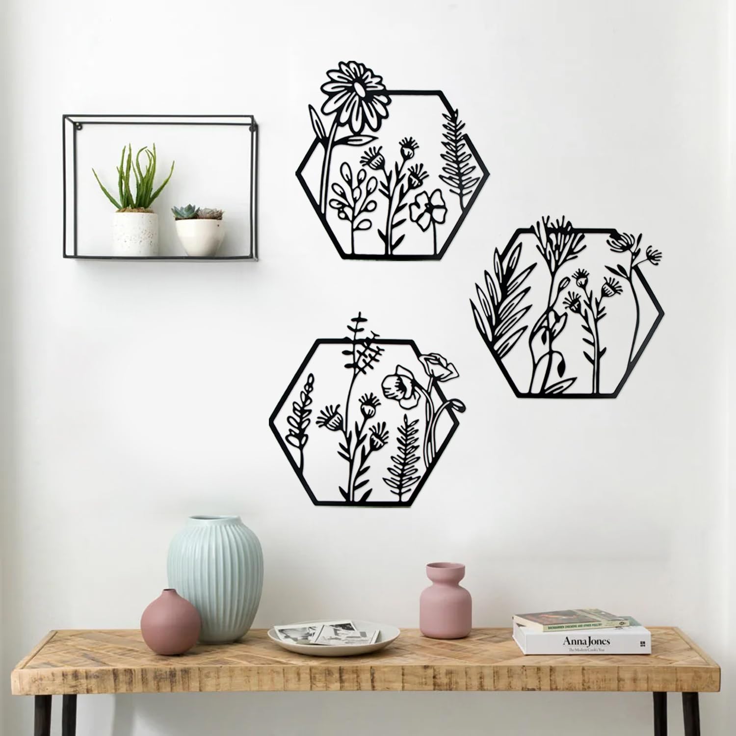 xiruiubao Wanddeko Metall Schwarz,3 Stück Metallbilder Wanddeko Modern,Wandbilder Metall,Wandschmuck,Wandobjekte,Minimalistische Deko Wand für Schlafzimmer,Wohnzimmer,Büro,Balkon