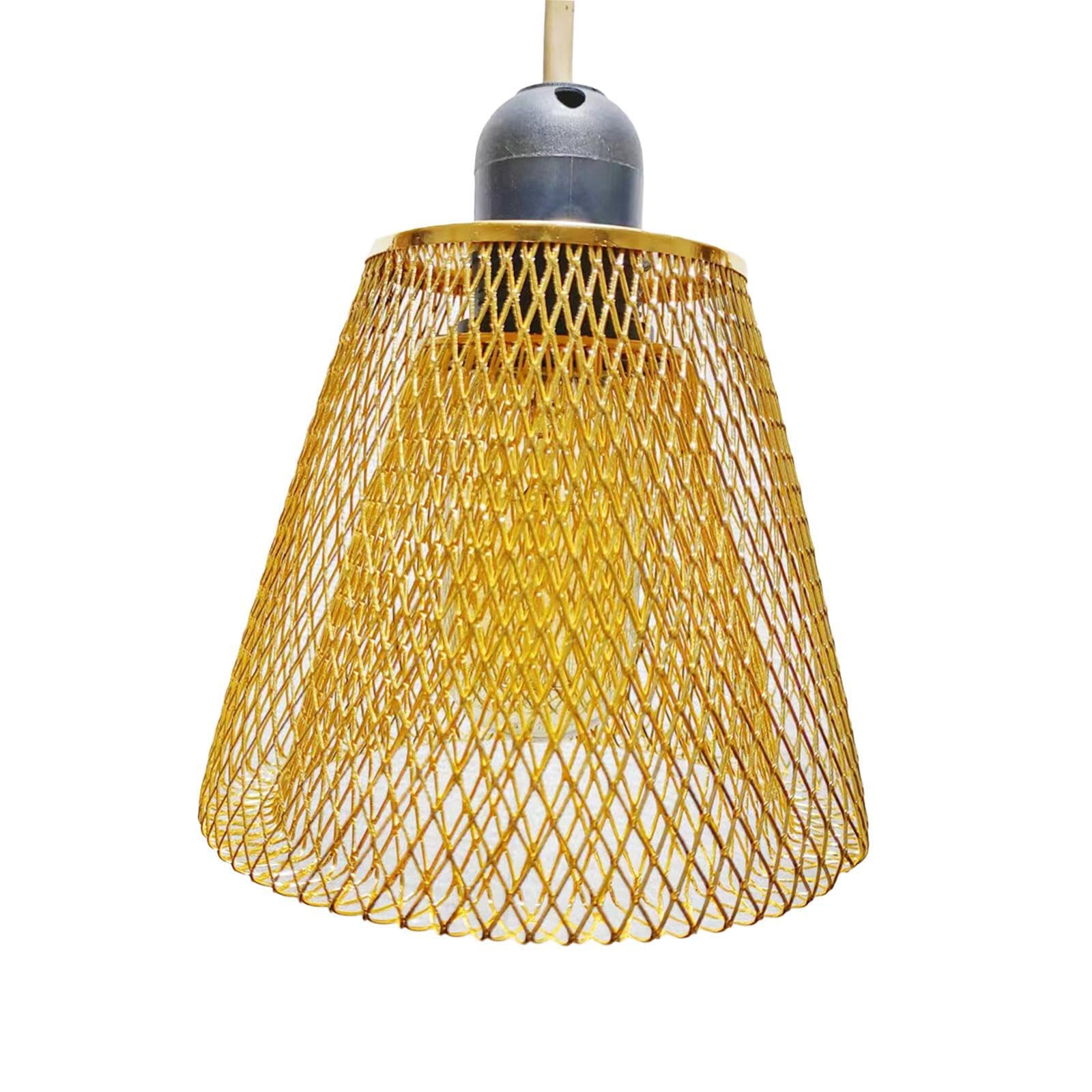 Mophrati Gold Trapezoid Cozy Handwoven Rustic Ceiling Hanging Light Shades Stylish Metal Woven Lampshade For Cafes Pendant Light Shade Is Made Of Metal Materials Kitchen,