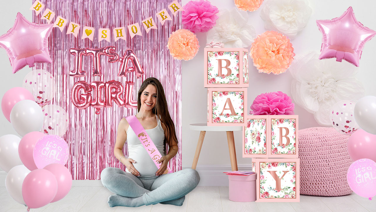 JOGAMS 196 Piezas De Suministros De Fiesta De Revelación De Género, Globos De Estrella De Confeti Azul Malva Rosa Dorado Azul, Cajas Con Letras Para Fiesta De Revelación De Género