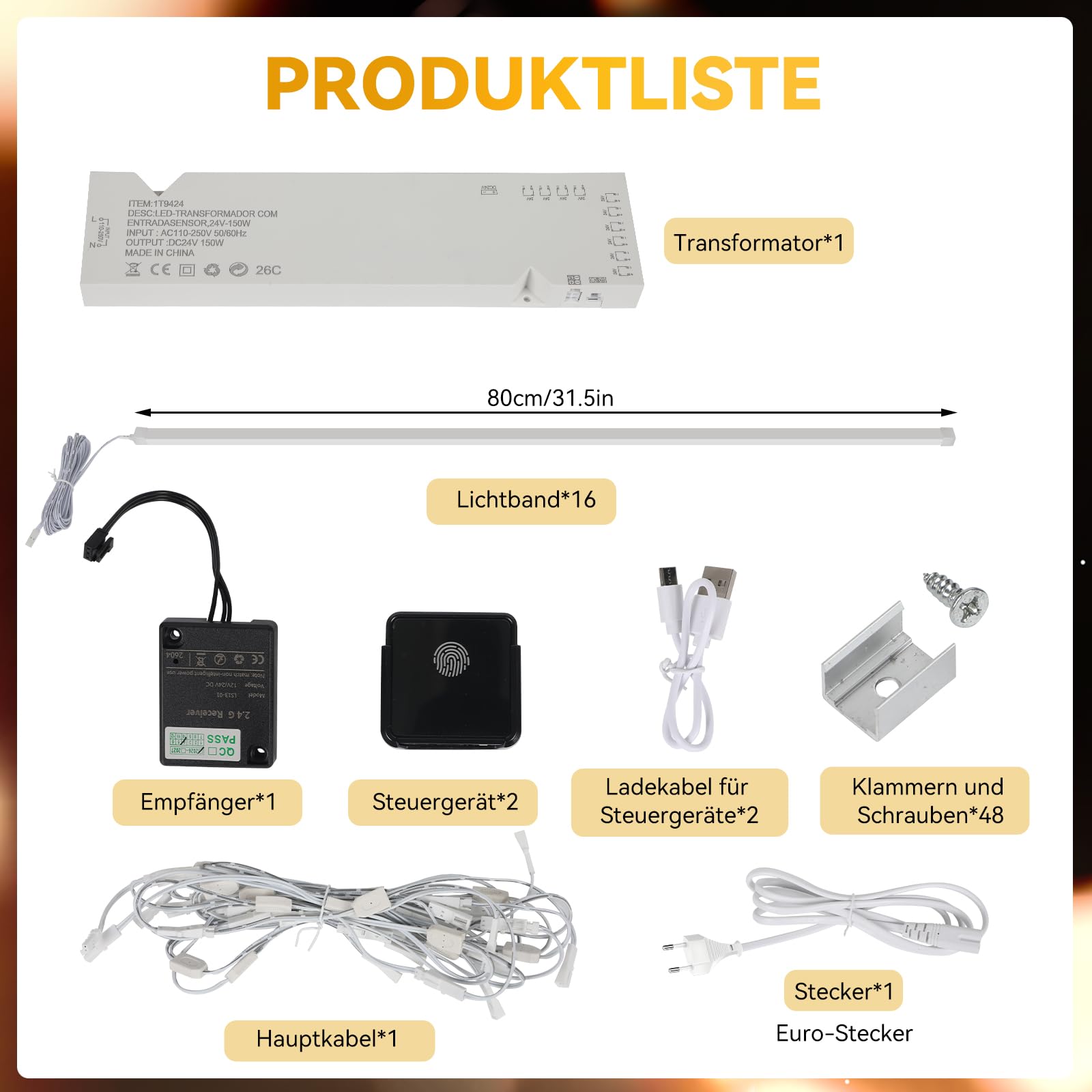 LED Treppenstufenbeleuchtung mit 2 Funkfernschalter, 16 Stufen 80cm Silikon-Profil Lichtstreifen 3000K Warmweiß Dimmbar Treppenlicht Komplettset für Innentreppen