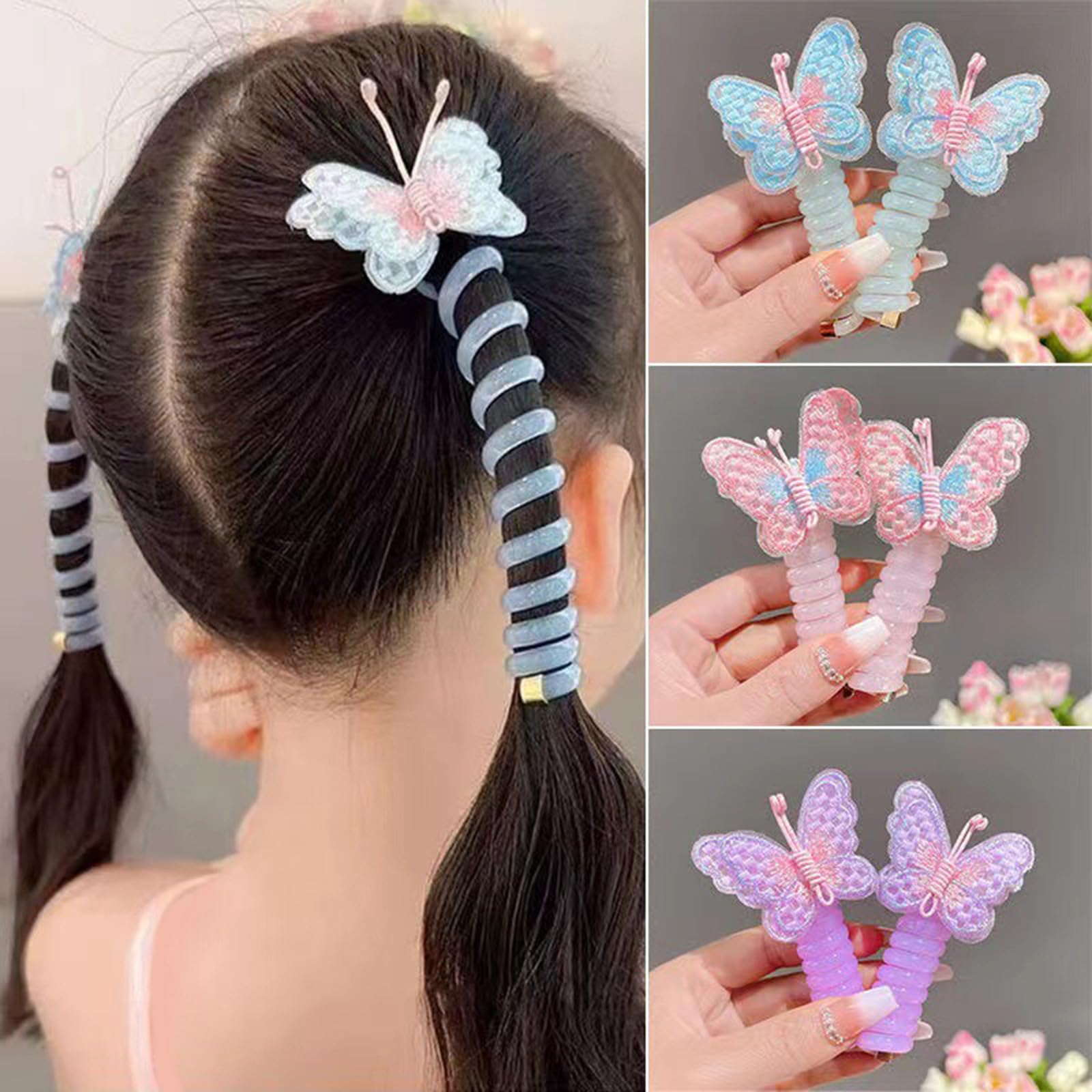 2 cintas para el pelo para niños, bordadas, con diseño de mariposa, estéticas, coleteros para el pelo de niña, coleteros