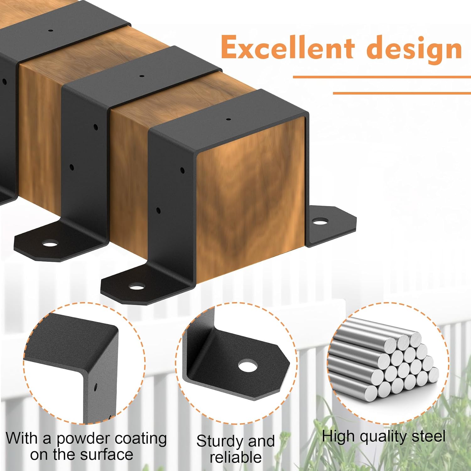 8 Pcs 4" x 4" Strap Post Ties, 14 Gauge Thickness 2mm Deck Fence Post Tie Bracket for 4x4 Post Black Brackets for Wood