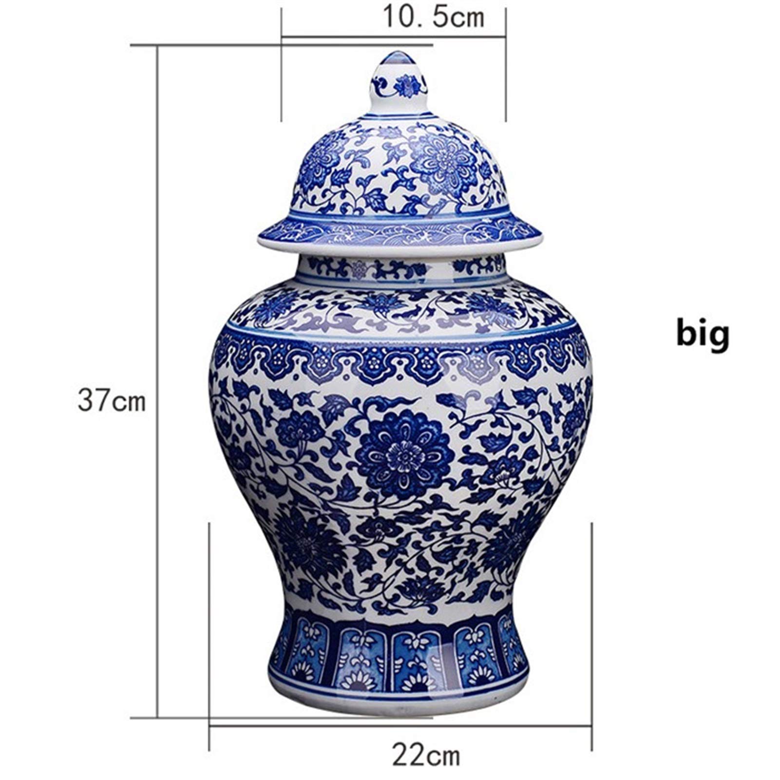Wohnzimmerdekoration Vase Jingdezhen Keramikglas Antike Ornament, Blau und Weiß TV-Schrank Allgemeiner Handwerk Dekorative Vase Vase (Size : Large)