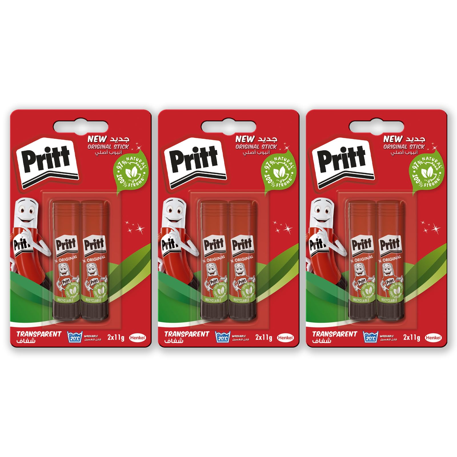 PrittGlue Stick, Safe & Child-Friendly Craft Glue for Arts & Crafts Activities, Strong-Hold adhesive for School & Office Supplies, 2x11g Pritt Stick (pack of 3)|Gluestick for Kids