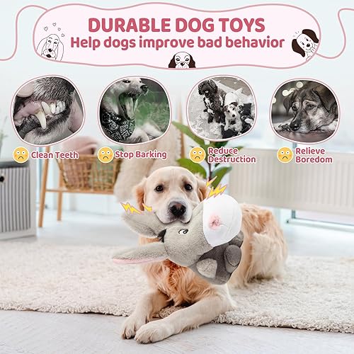 Miniatura 3 de JKW Juguetes de peluche para mascotas, juguetes de peluche chirriantes de burro para cachorros, lindos juguetes para perros pequeños, gris, 8