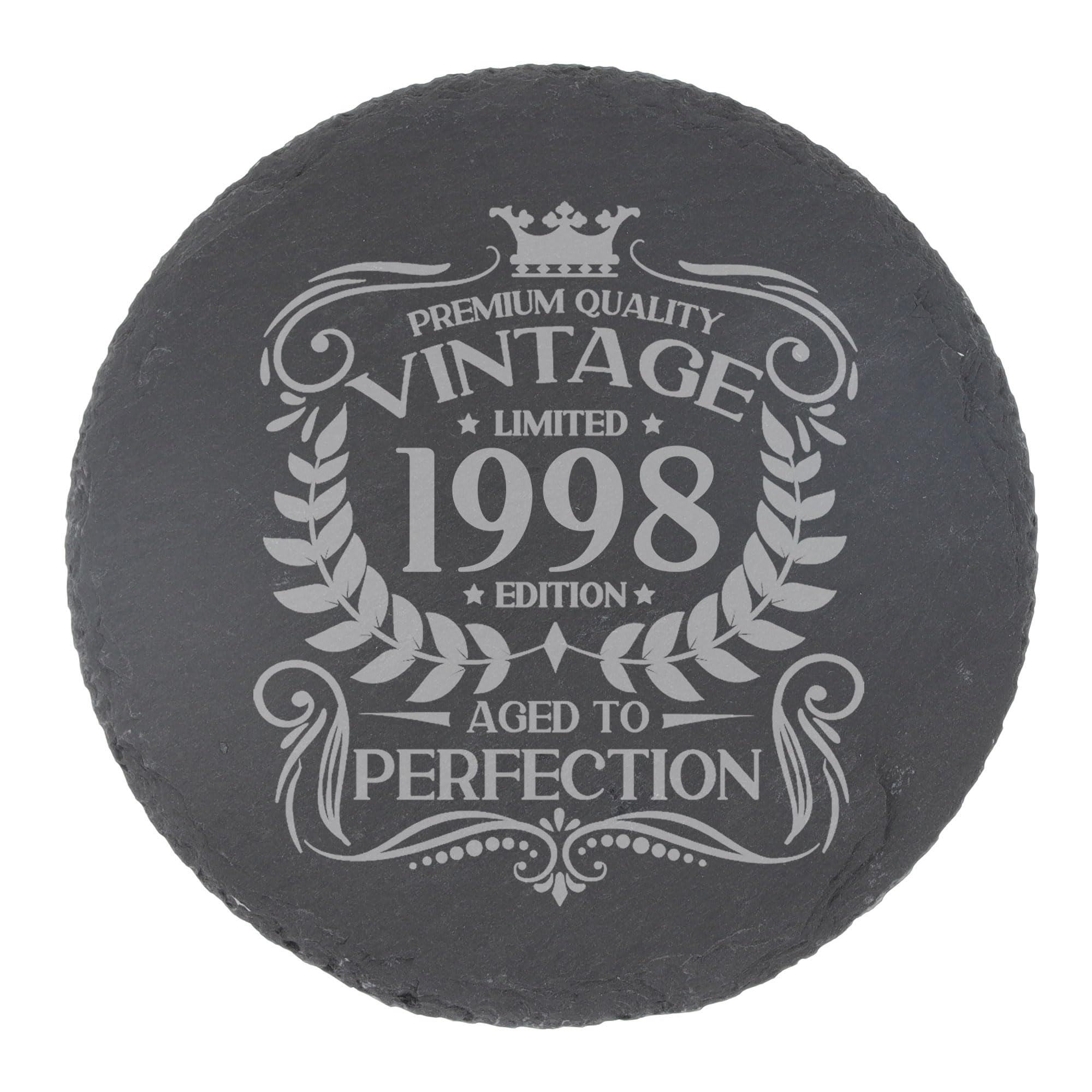 28th Birthday Gift for Men Vintage 1998 Aged to Perfection Engraved Slate Coaster Present for 28 Year Old Etched Natural Slate Placemat (Round Slate)