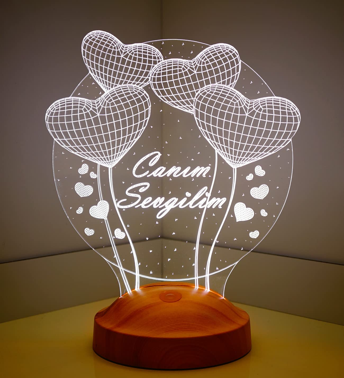 14 Şubat Hediyesi Canım Sevgilim, Sevgililer Günü Hediyesi Balon Kalpler Küre 3 Boyutlu 3D Led Lamba Gece ve Masa Lambası