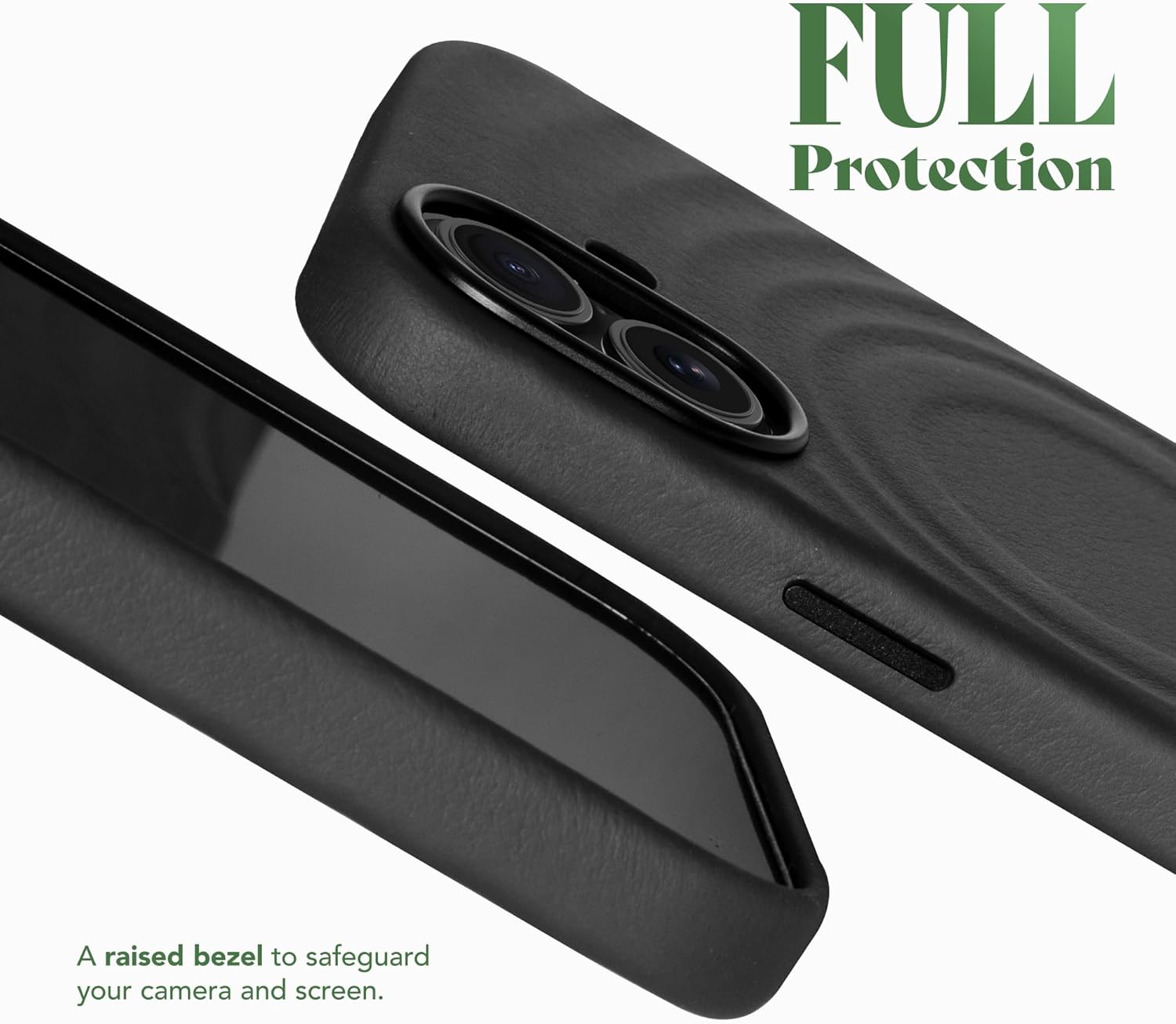 Luxe Wave Leather Case for iPhone 17 | Premium North American Cowhide with Ripple Pattern | Compatible with Magsafe & Camera Control - Black