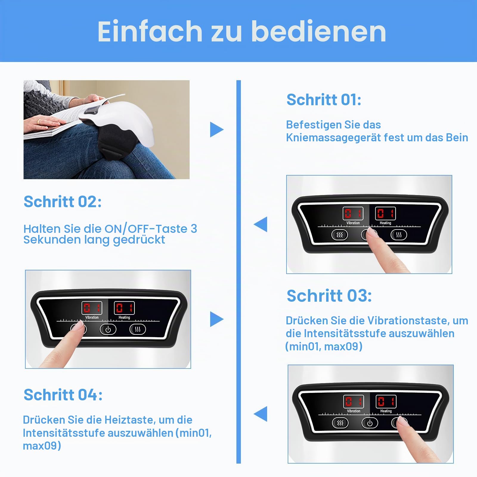 Kabelloses Kniemassagegerät mit 9 Stufen Wärme-, Vibrations- und Massagetherapie, Linderung von Knieschmerzen bei Schwellungen, steifen Gelenken, gedehnten Bändern und Muskelverletzungen, verstellbare