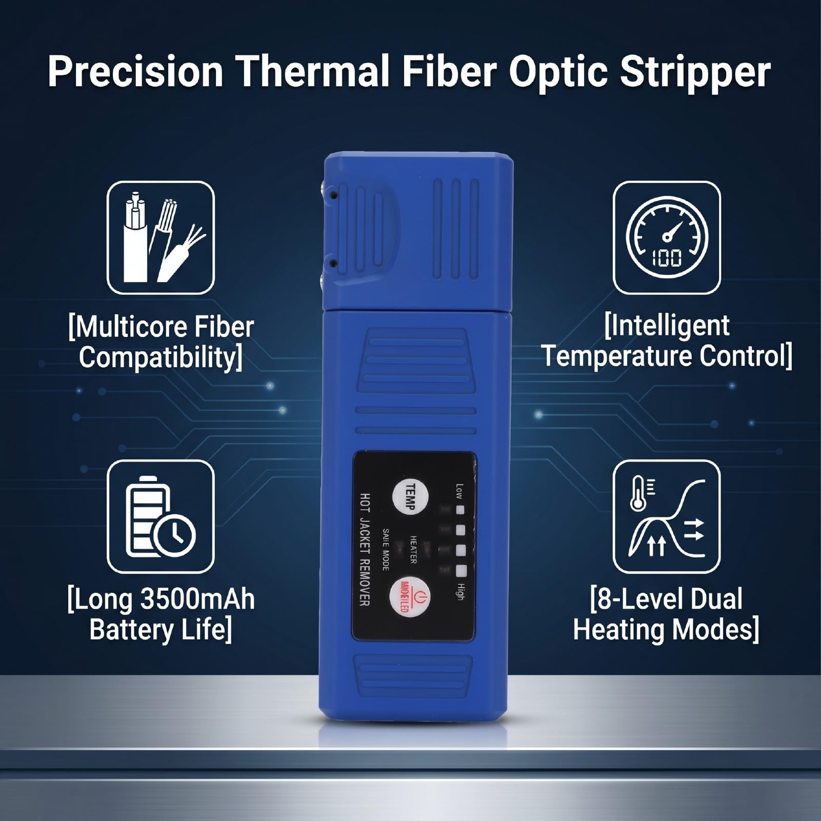 Tangxi Pelacables Térmicos Automáticos de Fibra con 8 Niveles de Temperatura, Herramienta de Pelado de Fibra óptica para 1-48 Núcleos