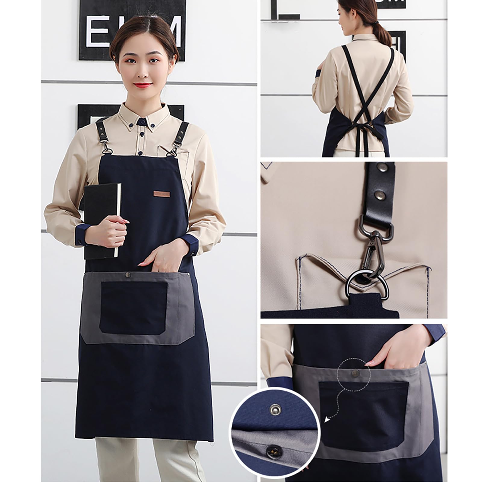 Tablier de cuisine réglable en toile de coton avec poches pour la cuisine, la pâtisserie, le jardinage