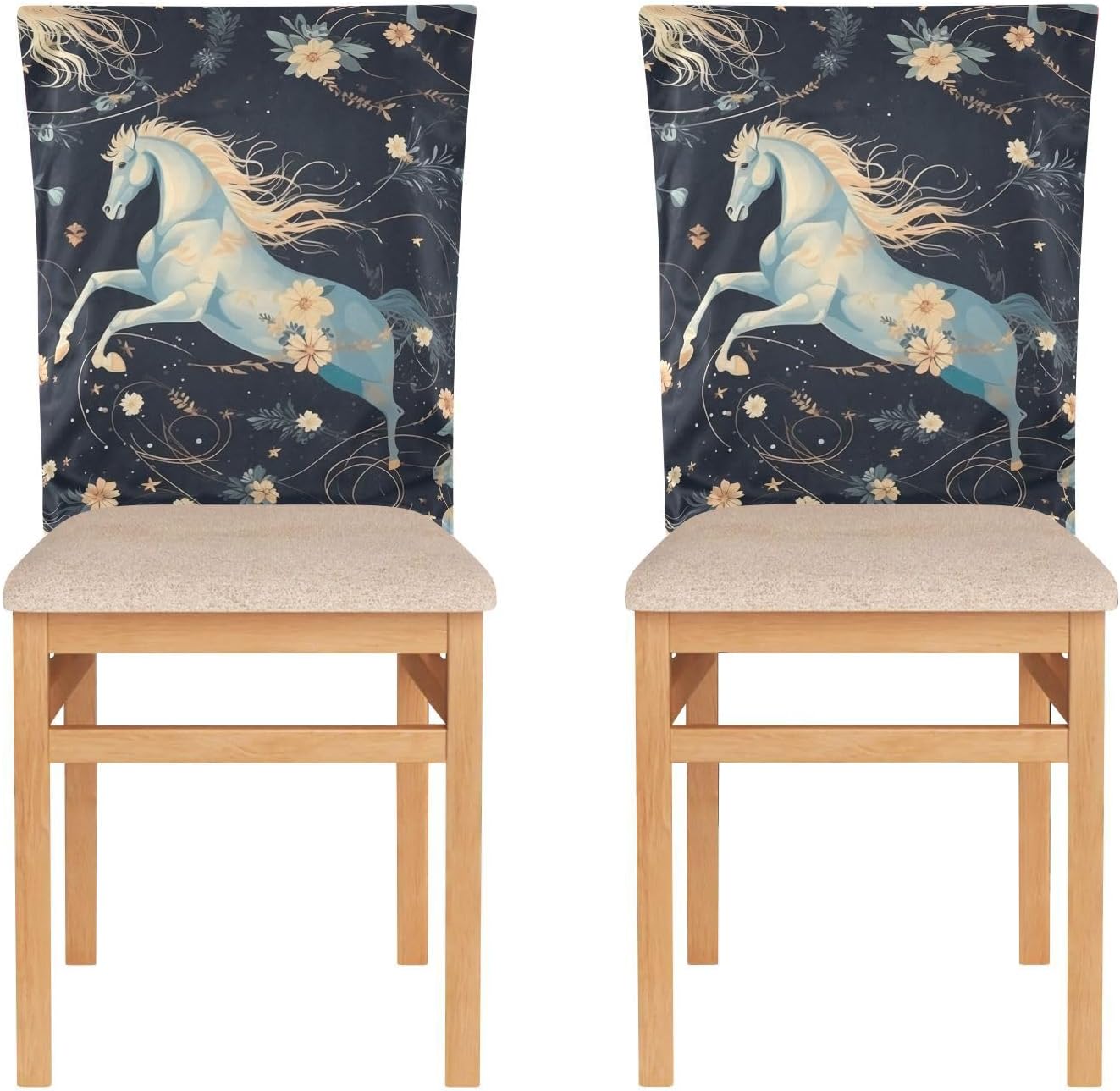 ALAZA Romantic Horse and Flowers Chair Back Cover Set of 6, Washable Reusable Removable Chair Slipcovers Decorative Chair Cover for Home Kitchen Wedding Party