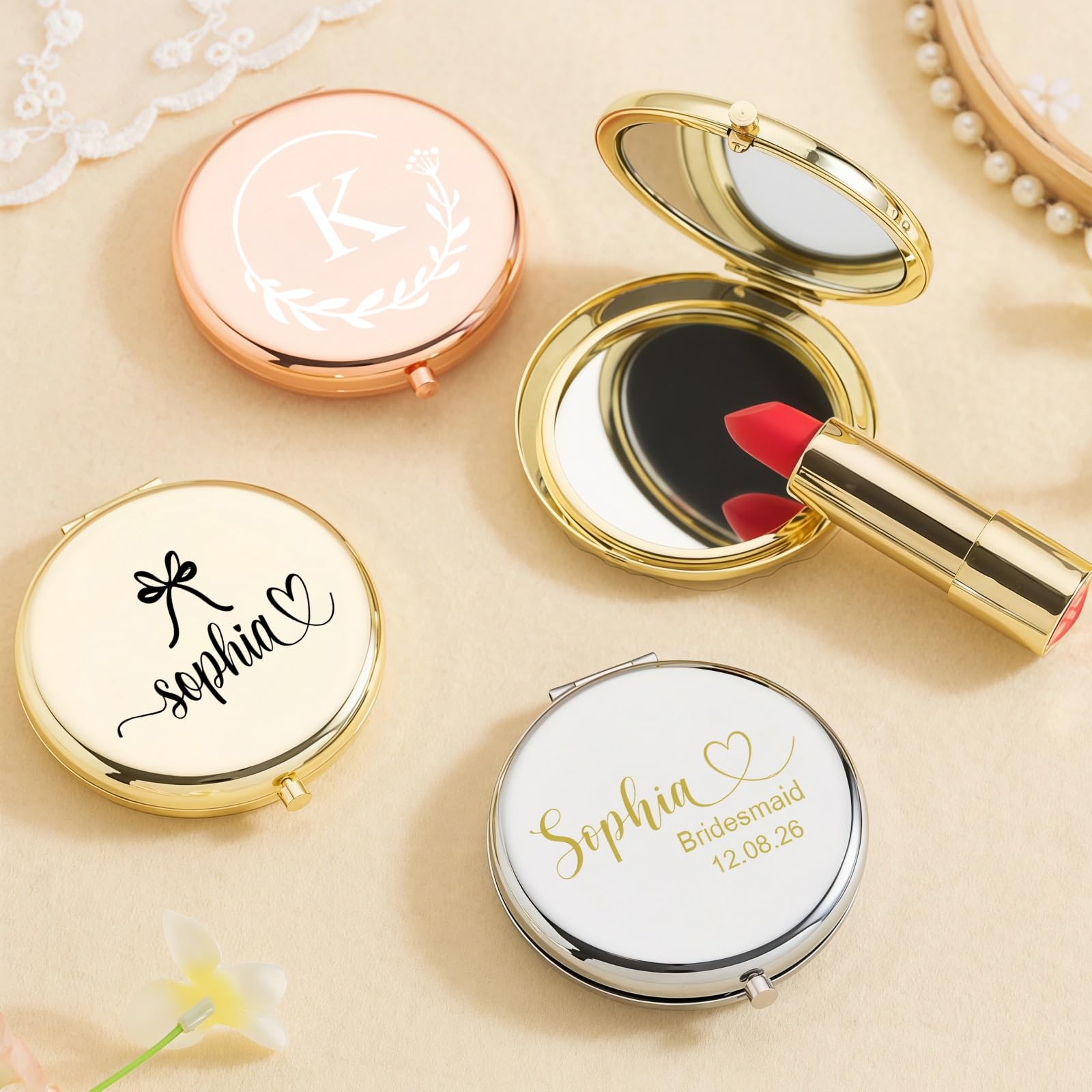 ZZTINGC Personalized Metal Compact Mirror With Birth Flower, Custom Round Pocket Mirror For Women, Bridesmaid Gifts, Mini-Makeup Mirror For Bridal Shower