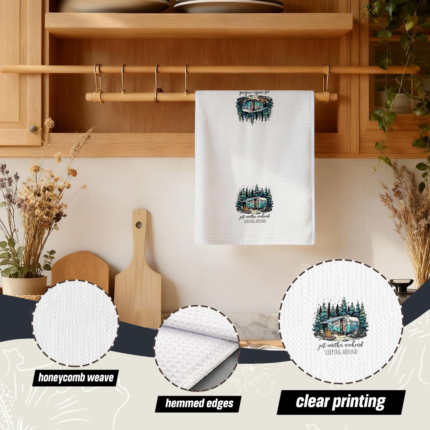 Forest Camping Kitchen Dish Towels, Gifts for Camping Lovers, Camper Gifts for Women Men, Just Another Weekend Decorative Hand Tea Towels for Kitchen Bathroom, 16x24 Inch - Image 3