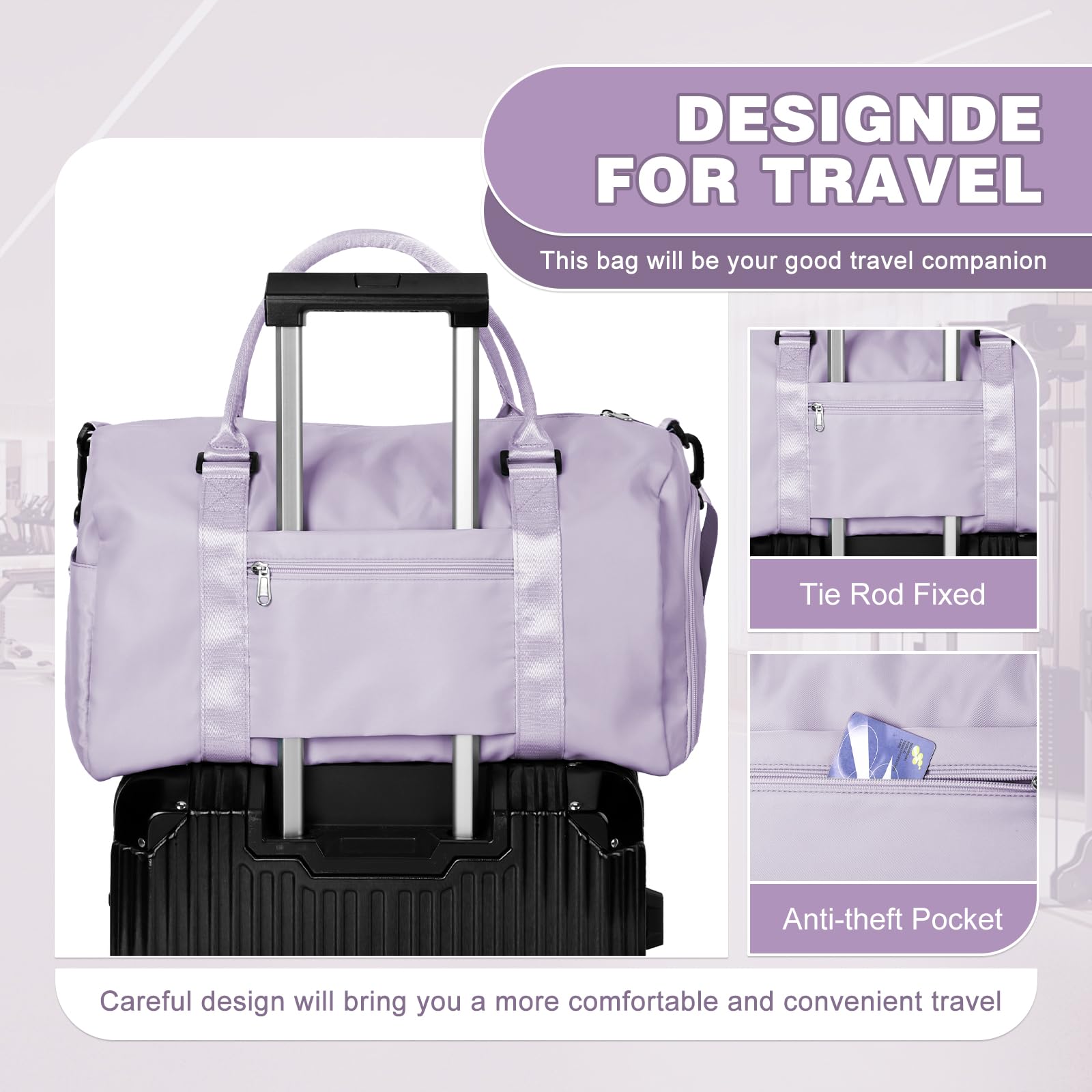 Sac de Sport Femme Homme Léger avec Compartiment Chaussures Poche Humide Duffle Bag Violet A11
