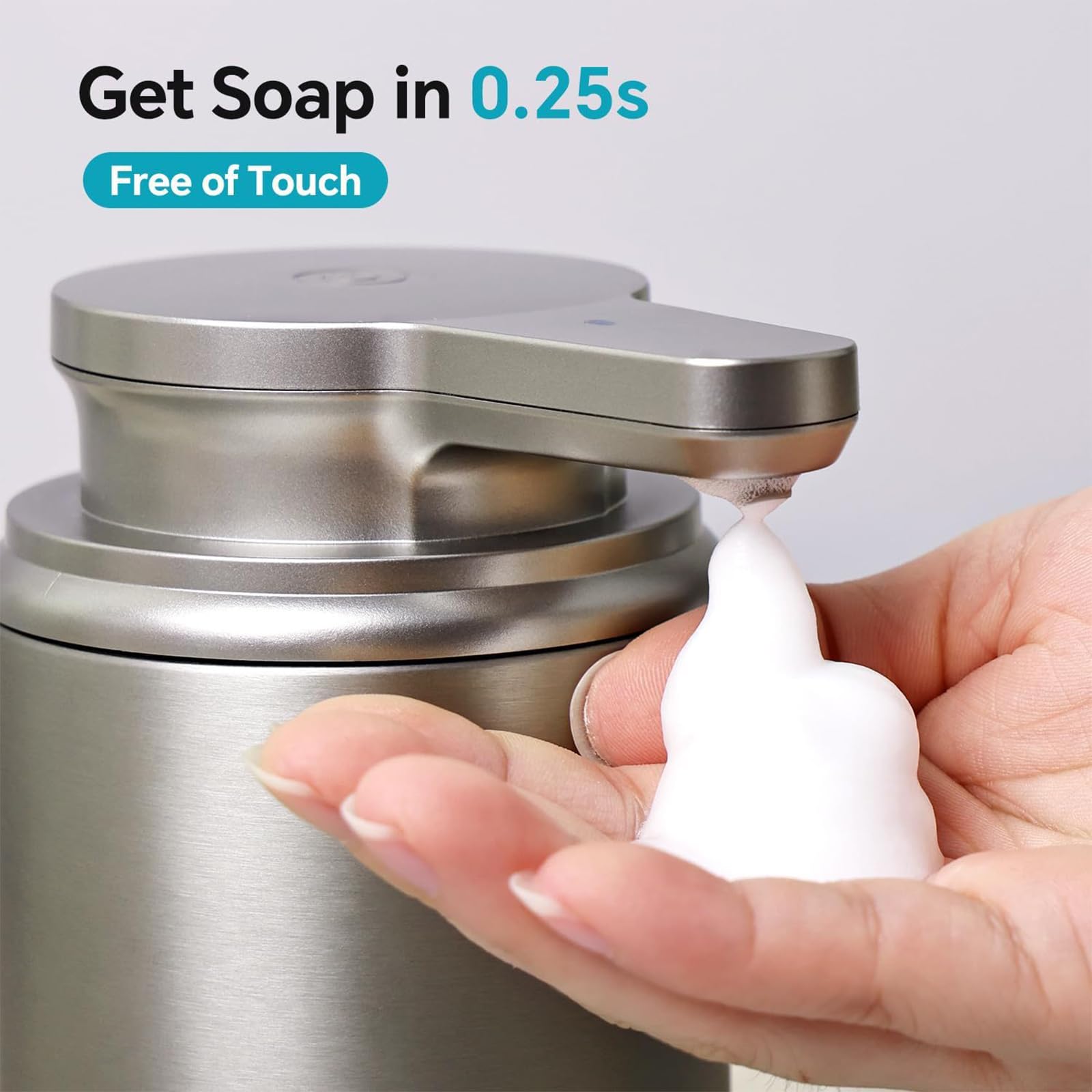 Dispenser di Sapone Automatico Touchless da 350 Ml in Acciaio Inox 304; Dispenser di Sapone Schiumogeno Ricaricabile per Bagno.