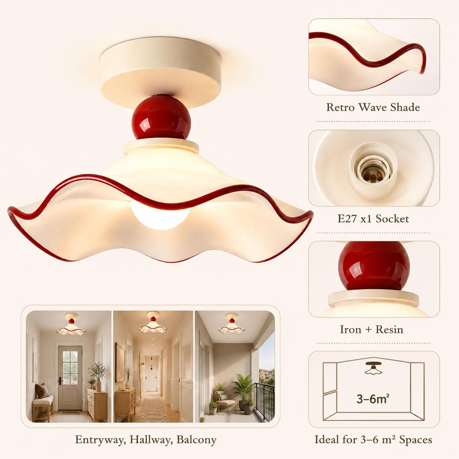 Luce soffitto resina a filo, lampada metallo ondulato con portalampada E27