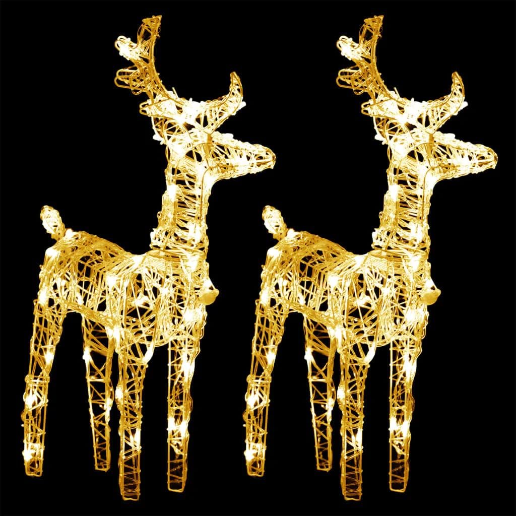 vidaXL 2X Renos de Navidad 80 LED Iluminados Decoración Brillantes Adornos Fiestas Celebración Jardín Exterior Diversión Blanco Cálido Acrílico
