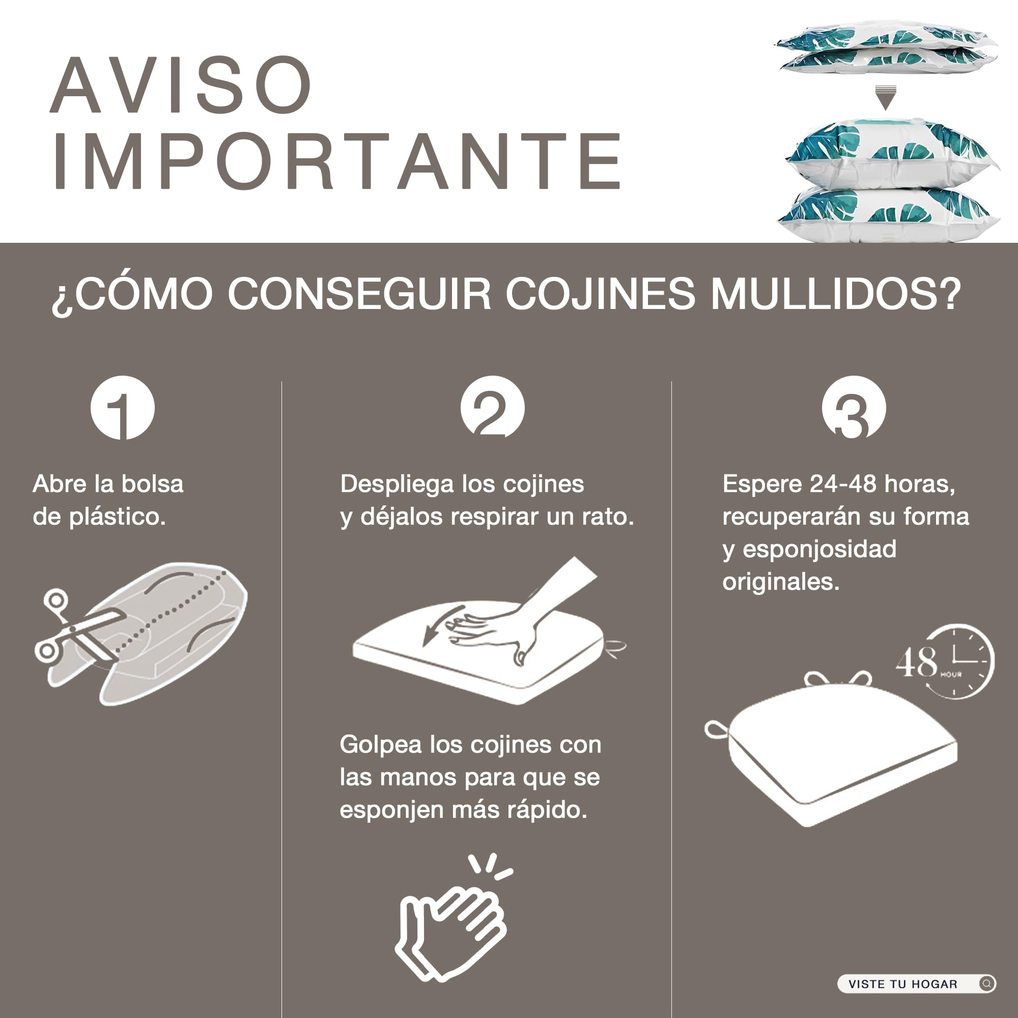 Viste tu hogar Pack 4 Cojines para Silla, 40x40x5 CM, Efecto Tridimensional, Relleno de 100% Poliéster, Ideal para Comedor, Terraza, Salón y Restaurante, Color Raya Beige, Fabricado en España