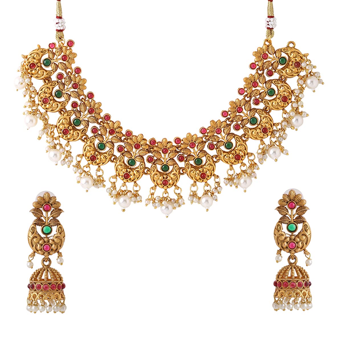 Yellow Chimes Jewellery Set For Women Gold Plated Pink and Green Stone Studded Pearl Beads Hanging Floral Designed Choker Necklace Set For Women and Girls (B0BDS67JLF) Amazon Price History, Amazon Price Tracker