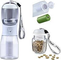 Vista 13 de Botella de agua para perros con contenedor de alimentos y soporte para bolsa de excrementos, cuenco de agua de viaje, dispensador portátil