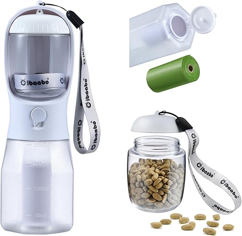 Miniatura 13 de Botella de agua para perros con contenedor de alimentos y soporte para bolsa de excrementos, cuenco de agua de viaje, dispensador portátil