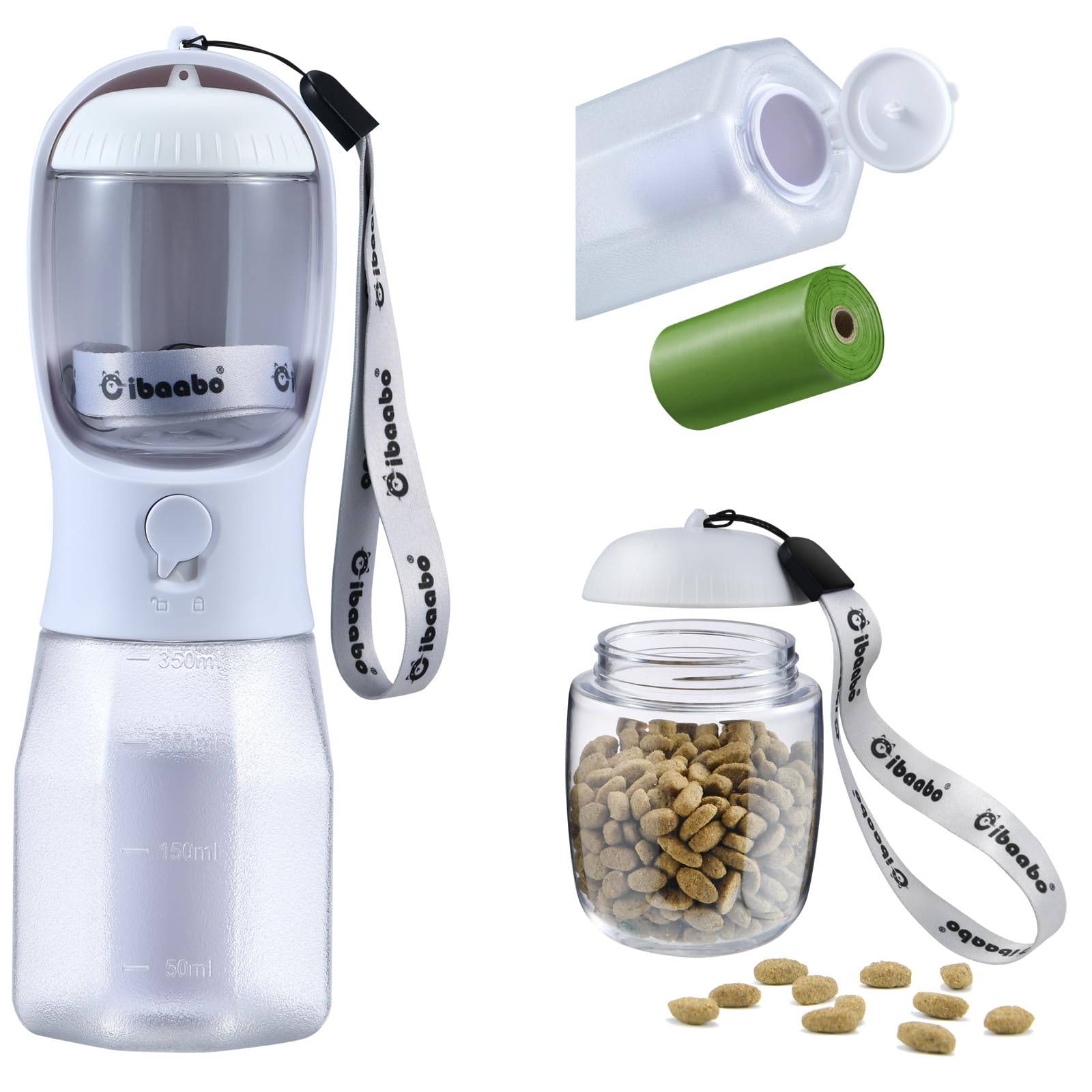 Cibaabo Dog Water Bottle with Food Container &amp; Poop Bag Holder &amp; Filter