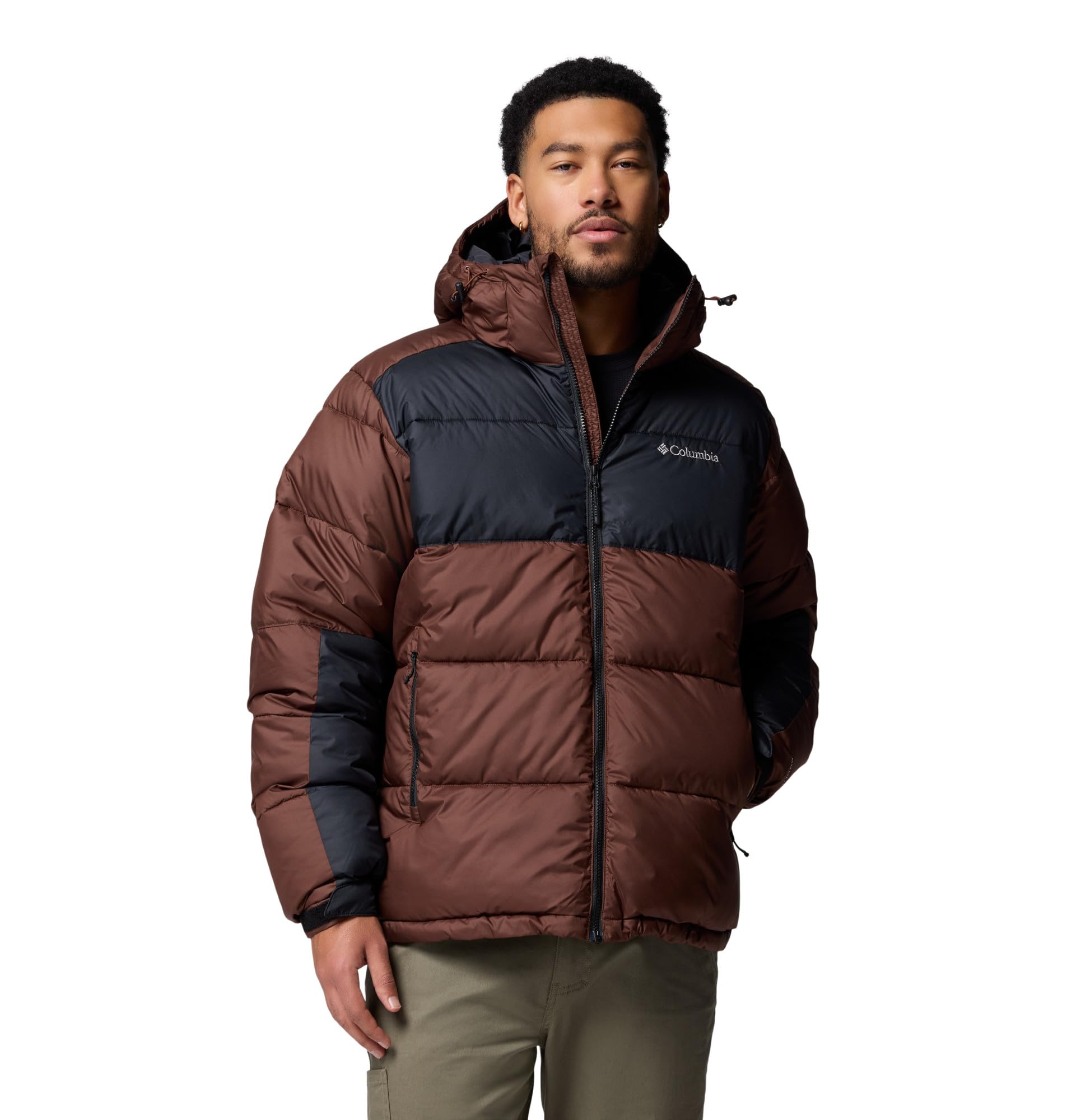 Columbia Sportswear Men's Brown Columbia - Pike Lake™ Ii Hooded Puffer Jacket - Tobacco, Black Medium