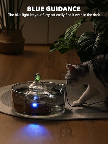Miniatura 6 de Fuente de agua para gatos de vidrio, fuente de vidrio para mascotas de 3.2L108 onzas con luz LED, dispensador automático de agua para gatos, diseño