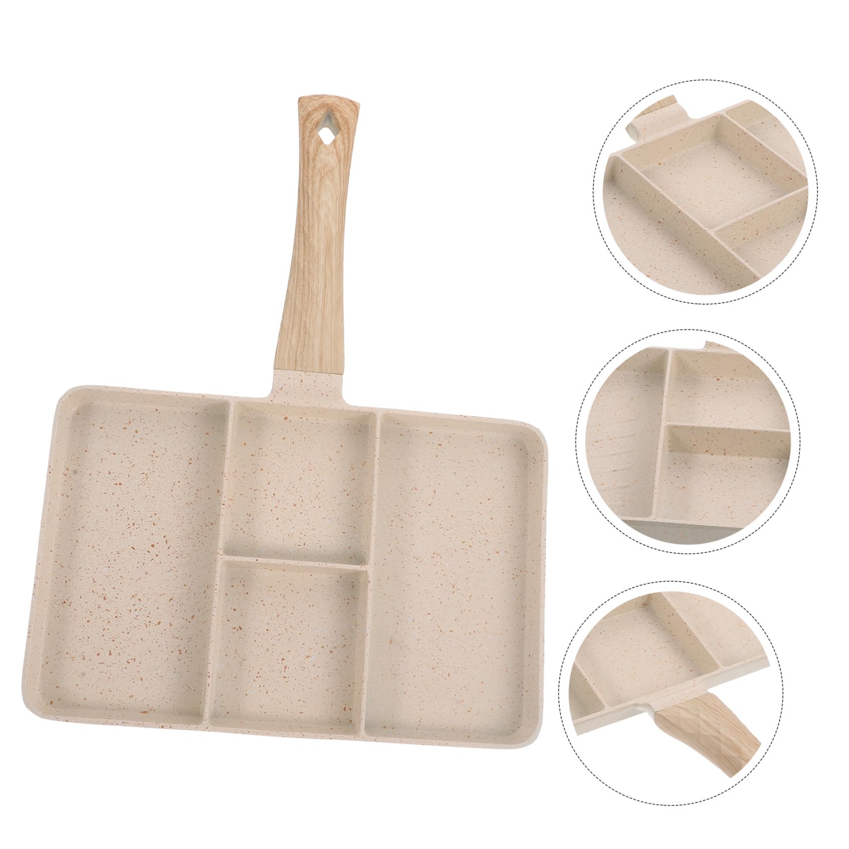 Padella per Uova al Tegamino Beige in Lega di Alluminio Manico | Fondo Scanalature Multiple, Impugnatura in Legno Anti-scottatura, Facile da Pulire