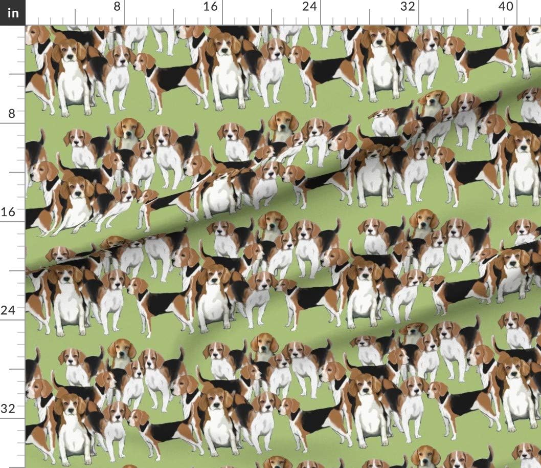 Spoonflower Fabric - Beagles Beagle Dogs Green Printed on Petal Signature Cotton Fabric by The Yard - Sewing Quilting Apparel Crafts Decor