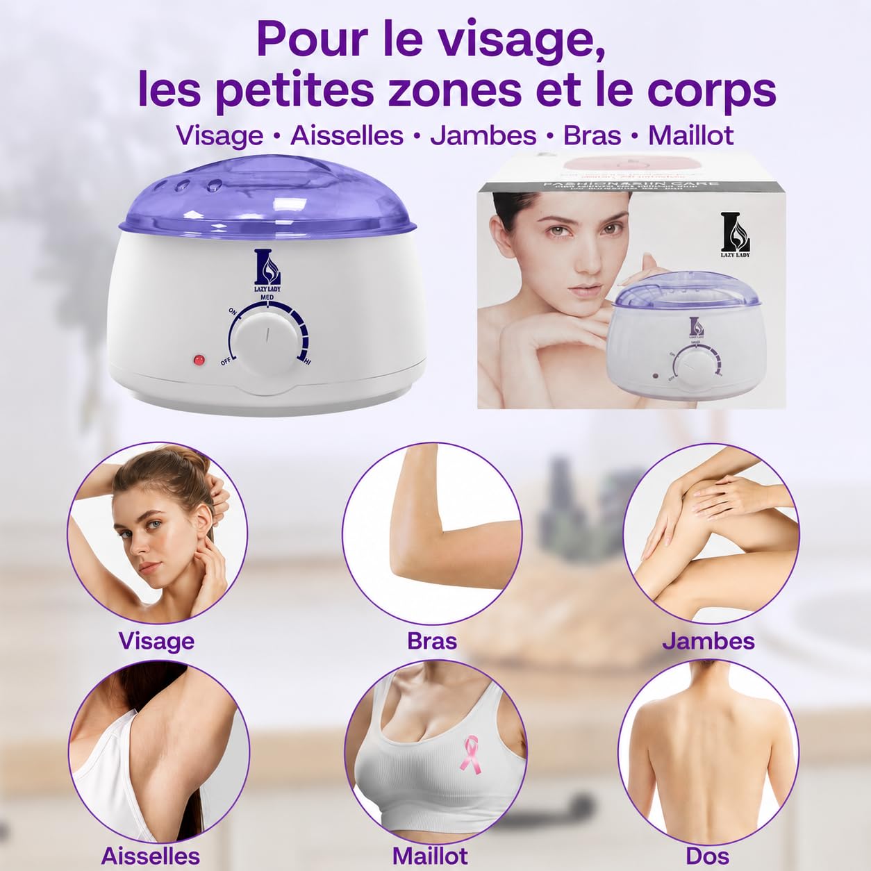 Chauffe Cire Épilation à la Maison, Appareil à Cire Chaude avec Température Réglable, Machine à Cire Compacte pour Visage, Petites Zones, Jambes, Aisselles et Maillot(blanc)