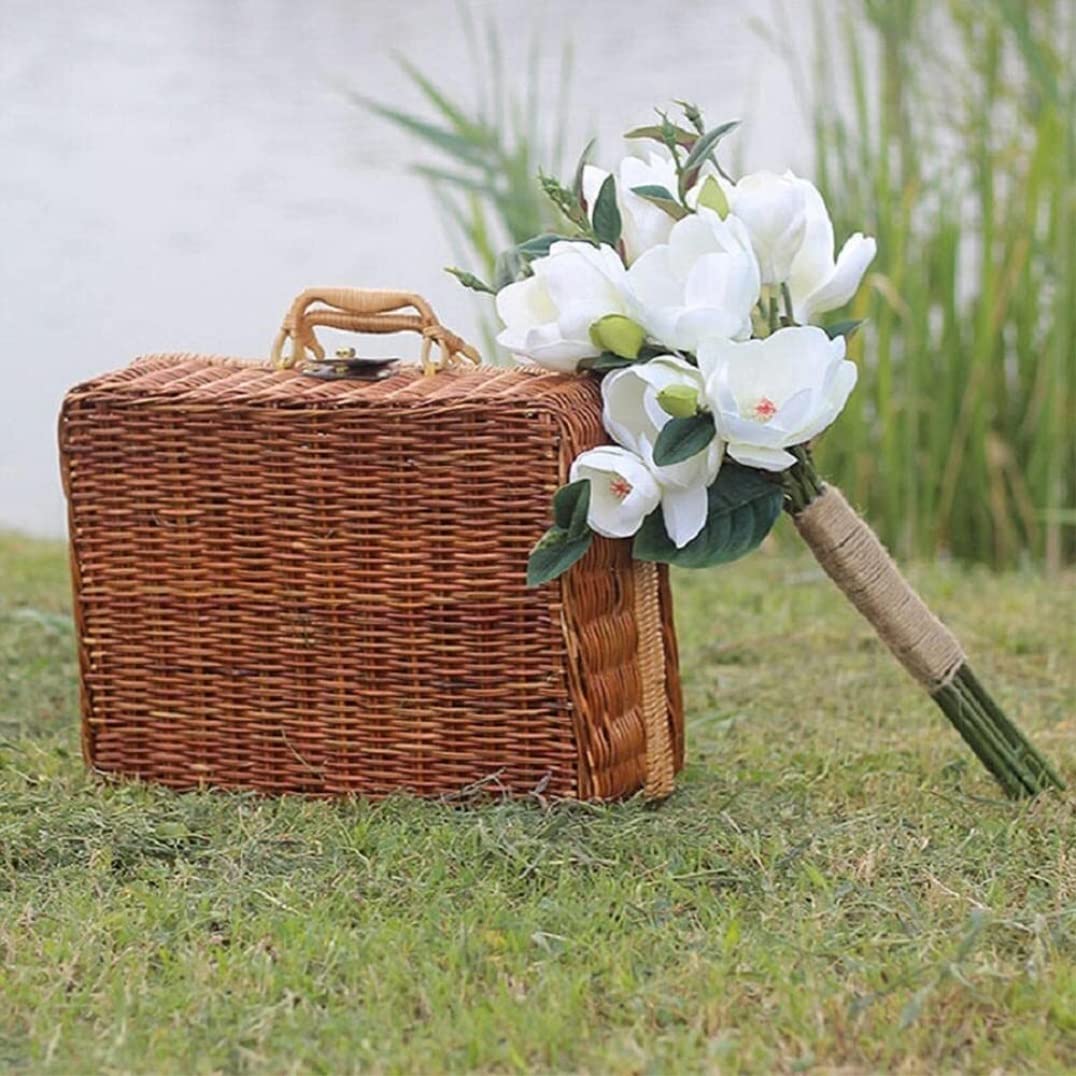 Cesta De Picnic para Jardín Maleta de Picnic Vintage, Cesta Almacenamiento Tejida, Caja ratán, cestas lavandería Mimbre Tejidas para Picnic Almacenamiento De Frutas(30 * 13 * 21cm)